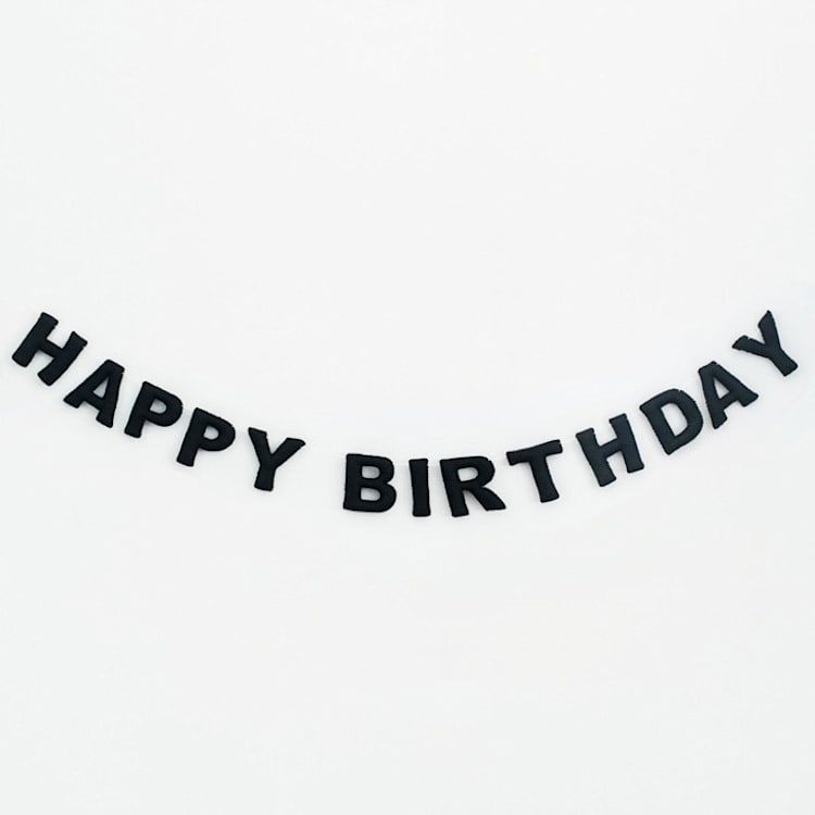 "Happy Birthday Banner (Black, 6 feet)" - Garlands in black by Nivas Collection