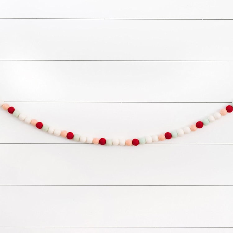 "Crushed Peppermint Felt Ball Garland" - Garlands in multicolor by aubry bennion