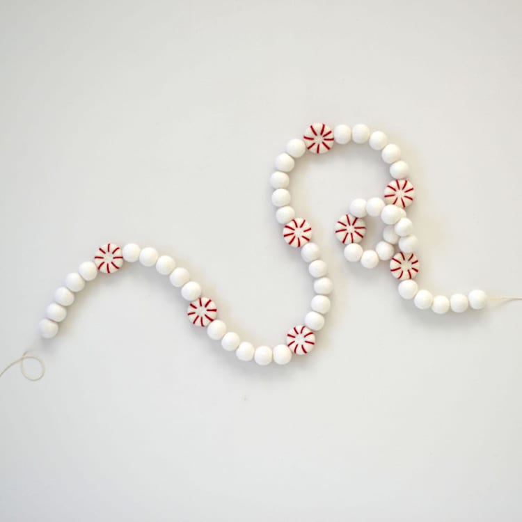"Felt Christmas Garland, Peppermint & Candy White Felt Balls" - Garlands in white by TwentyEight12