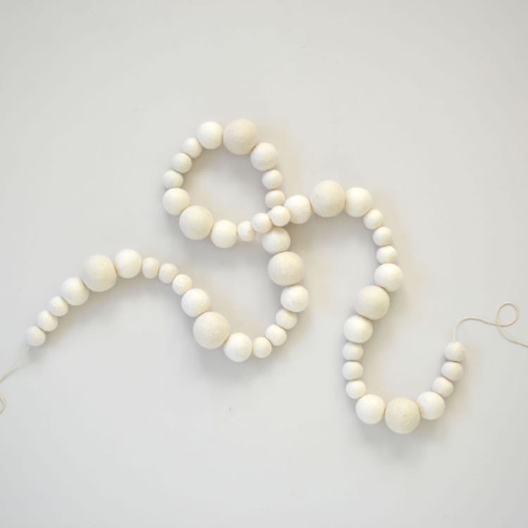 "Felt Christmas Garland, White Boho Felt Balls" - Garlands in white by TwentyEight12