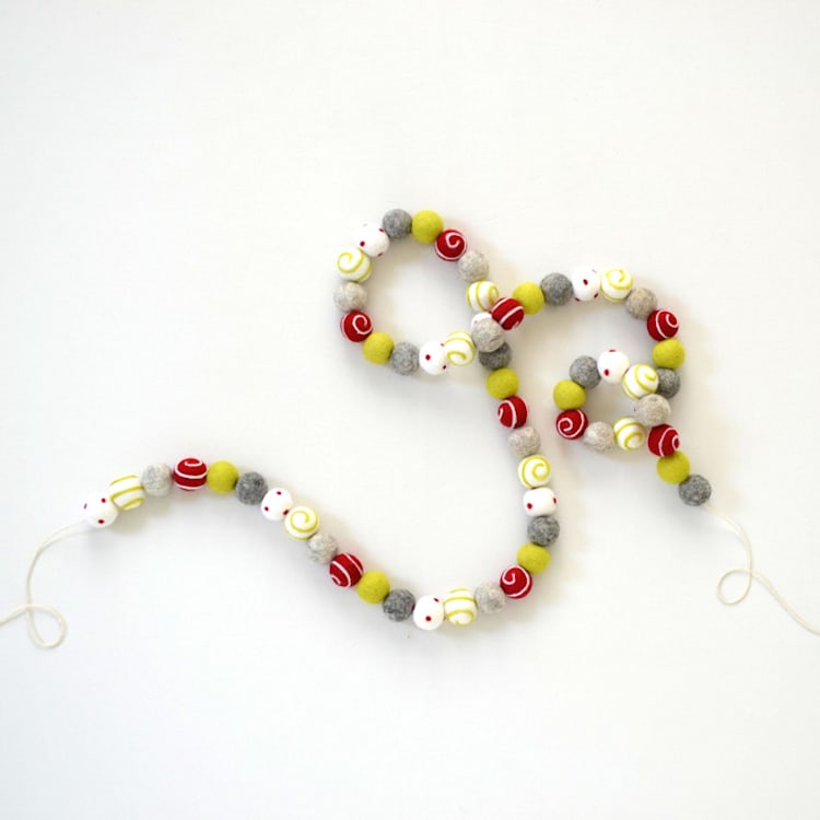 Felt Christmas Garland, Christmas Swirl Felt Balls by TwentyEight12