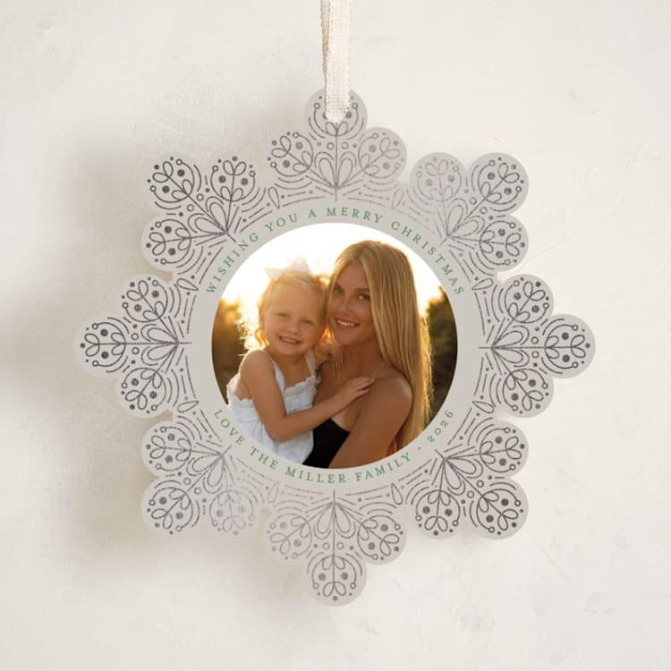 "Scandinavian Snowflake" - Holiday Ornament Cards in Snowfall by Amy Payne - Front