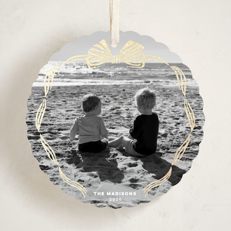 "Bow Frame" - Holiday Ornament Cards in Starlight by Pink House Press - Front