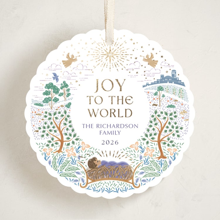 "Away in a manger" - Holiday Ornament Cards in Plum by Paper Sun Studio - Front