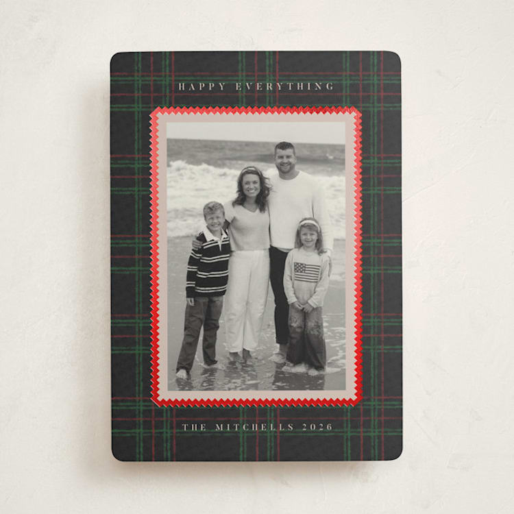 "Plaid Greetings" - Holiday Cards in Evergreen by Jen Owens - Front