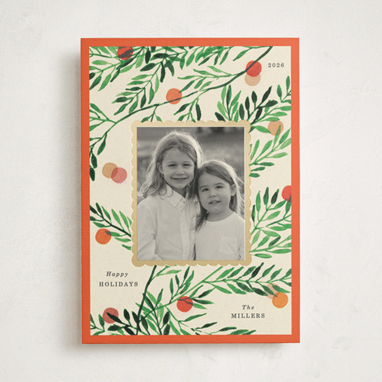"frames, dots, leaves" - Holiday Cards in Persimmon by Sumak Studio - Front