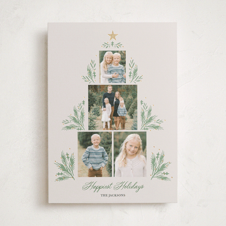 "Shining Tree" - Holiday Cards in Champagne by Lindsay Megahed - Front