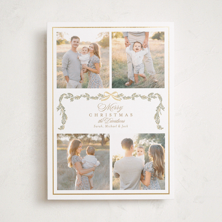"Holly Bows" - Holiday Cards in Caramel by Susan Moyal - Front