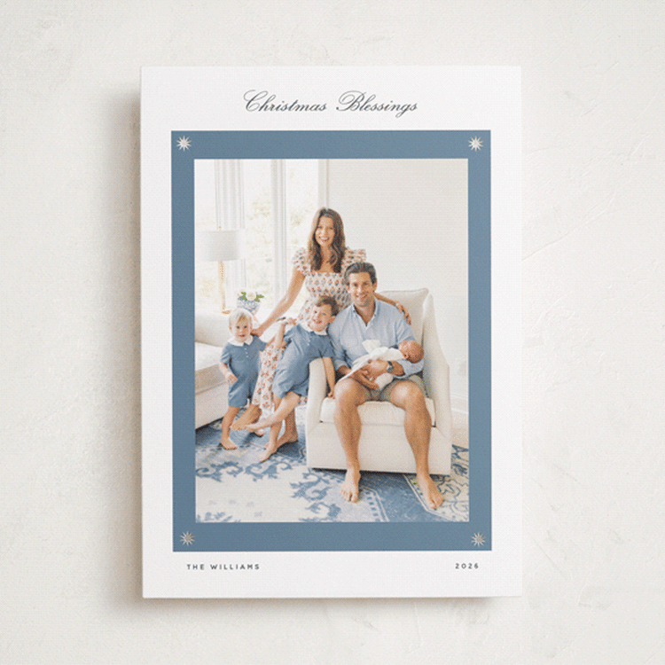 "Dainty Corners" - Holiday Cards in Slate Blue by Stacey Meacham - Front