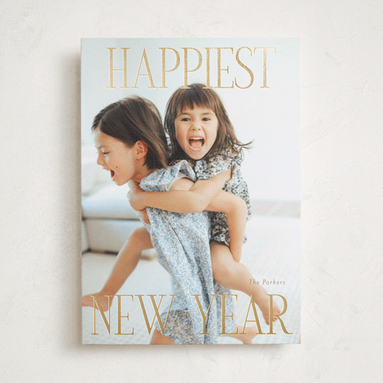 "New Year Joy" - Holiday Cards in Gold Leaf by Angela Thompson - Front