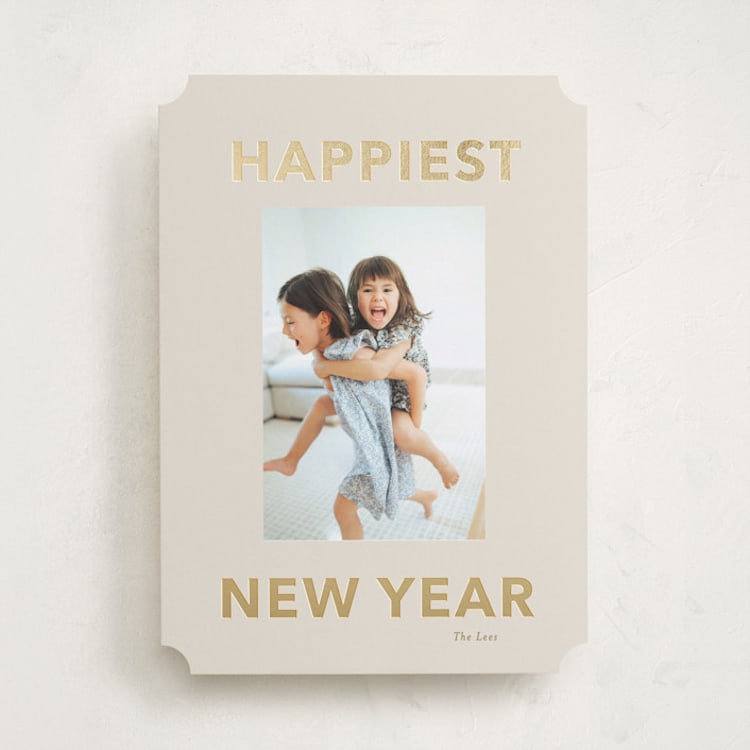 "Happiest!" - Holiday Cards in Linen by Angela Thompson - Front