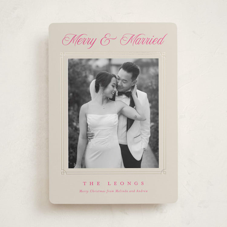 "Silver Frame" - Holiday Cards in Magenta by Kampai Designs - Front