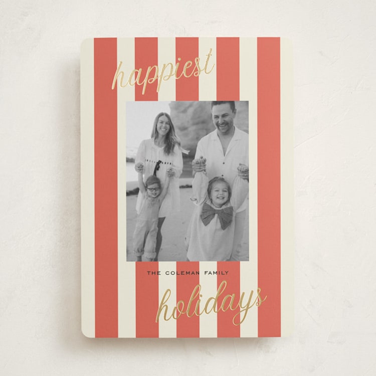 "Happiest Holidays" - Holiday Cards in Berry by Louise Kay - Front