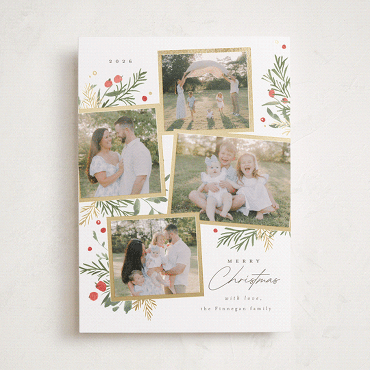"Botanical Quad" - Holiday Cards in Candy Cane by Everett Paper Goods - Front