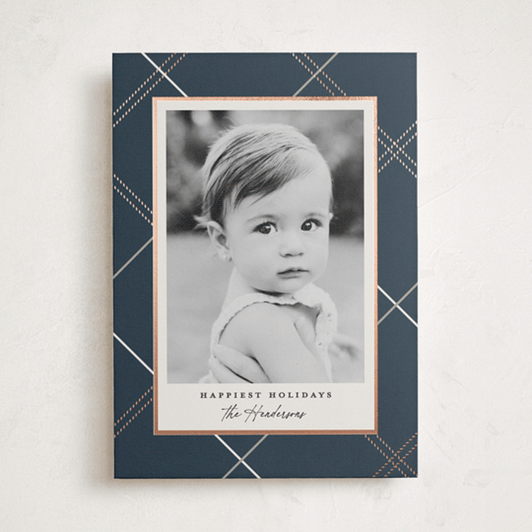 "minimal plaid" - Holiday Cards in Navy by Carolyn Nicks - Front