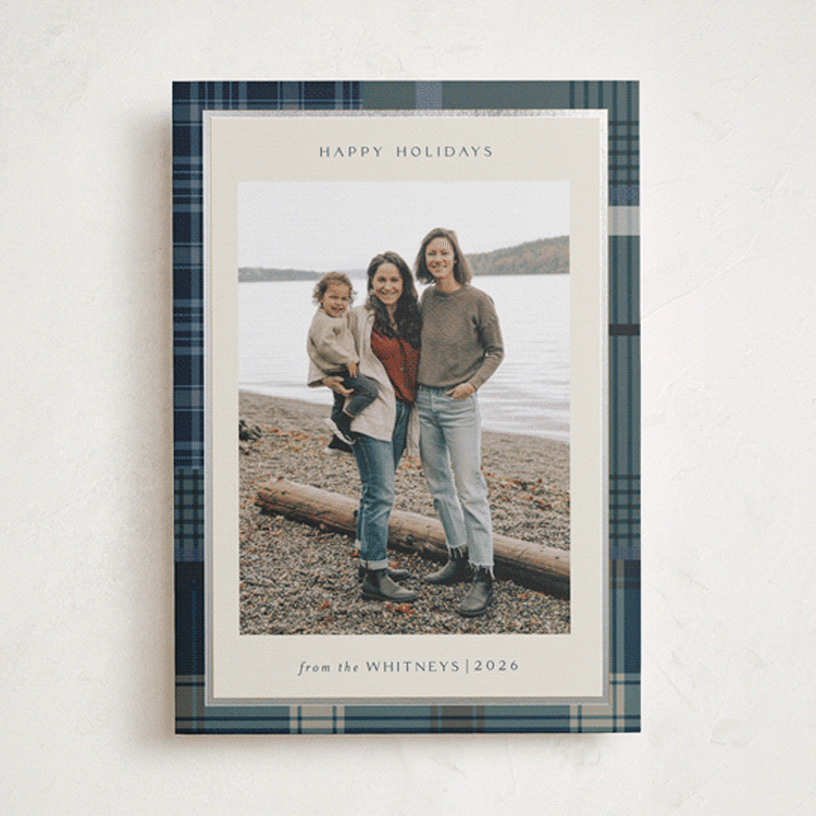 "Antiqued Plaid" - Holiday Cards in Sea by Makewells - Front