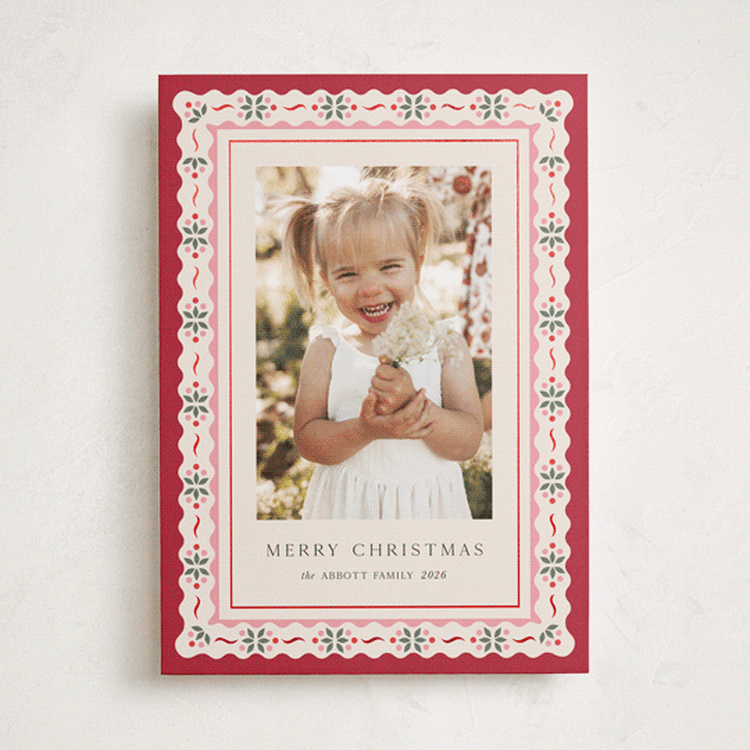 "Poinsettia in Bloom" - Holiday Cards in Poinsettia by Laura Bercovich - Front