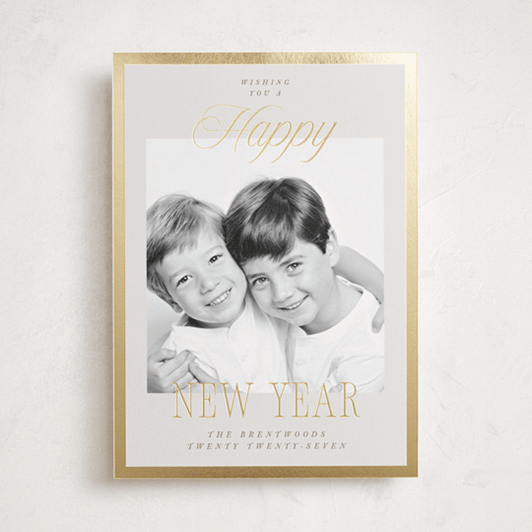 "Scripted Frame" - Holiday Cards in Cream by Megan Cash - Front