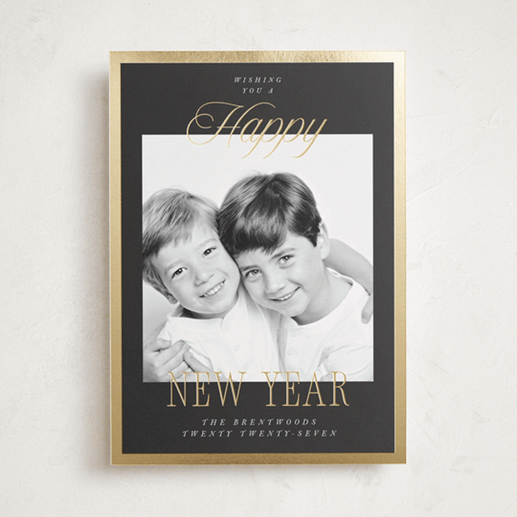 "Scripted Frame" - Holiday Cards in Charcoal by Megan Cash - Front