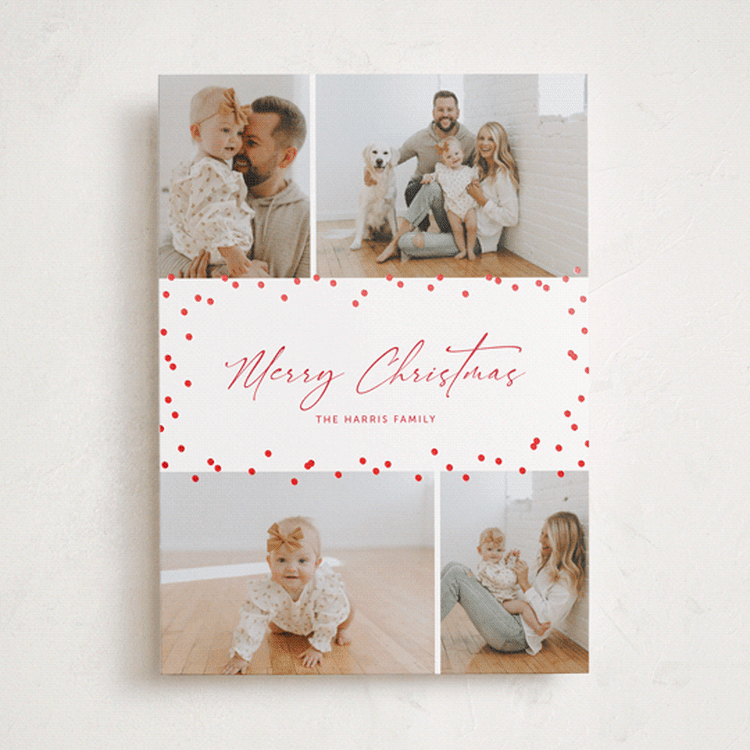 "Festive Dots" - Holiday Cards in Poinsettia by Wendy Chung - Front