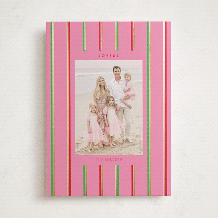 "Colorful Stripes" - Holiday Cards in Peony by Baumbirdy - Front