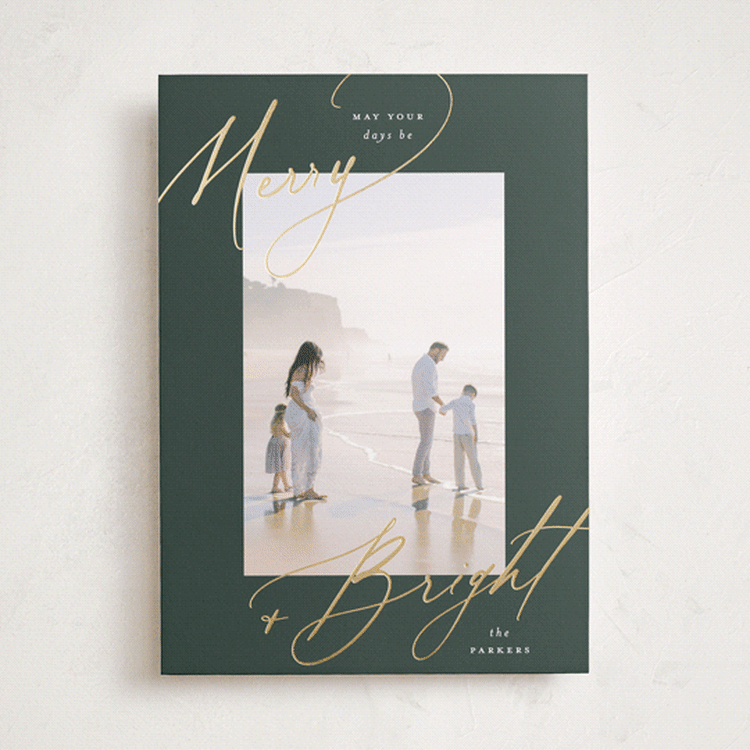 "bright+merry" - Holiday Cards in Evergreen by Carolyn Nicks - Front