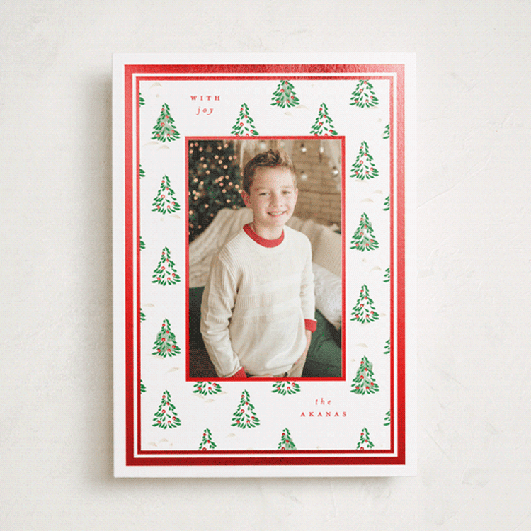 "Little Trees" - Holiday Cards in Candy Cane by Corinne Malesic - Front