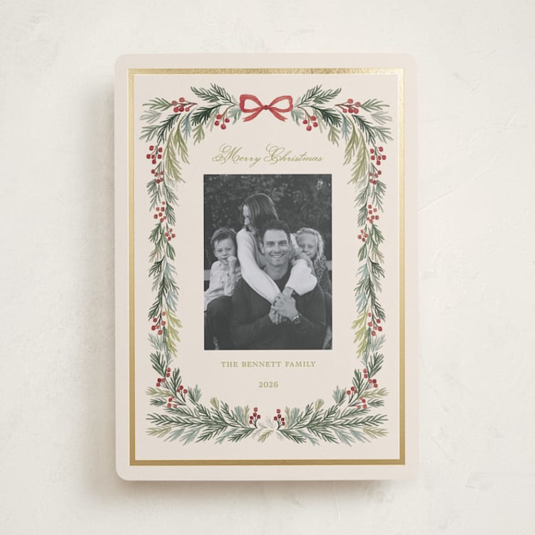 "Classic Pine Garland" - Holiday Cards in Pear by Rina Ozum - Front