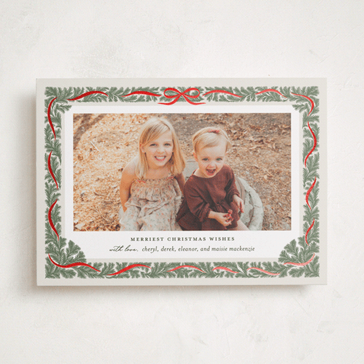 "Merriest Ribbon" - Holiday Cards in Pine by Paper Raven Co. - Front