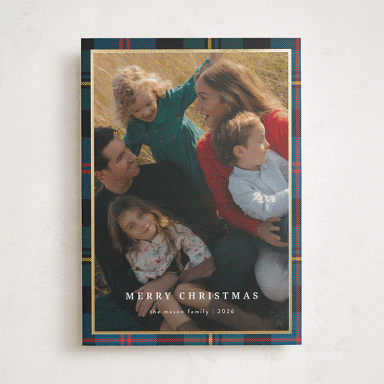 "Traditionally Plaid" - Holiday Cards in Navy by Ilene Guy - Front
