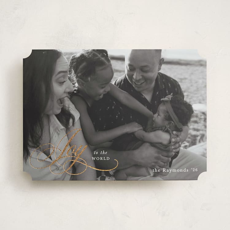 "Gold Scripted Joy" - Holiday Cards in Snow by Mansi Verma - Front