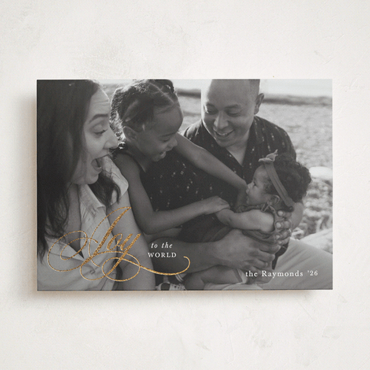 "Gold Scripted Joy" - Holiday Cards in Snow by Mansi Verma - Front