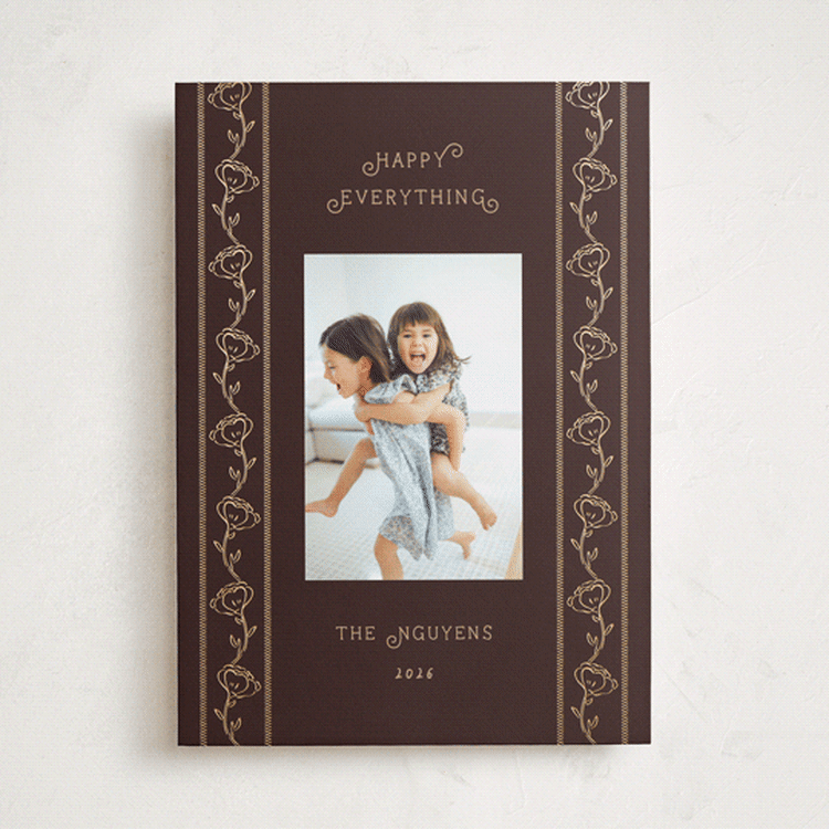 "Heirloom Floral Frame" - Holiday Cards in Dark Cocoa by Design Lotus - Front