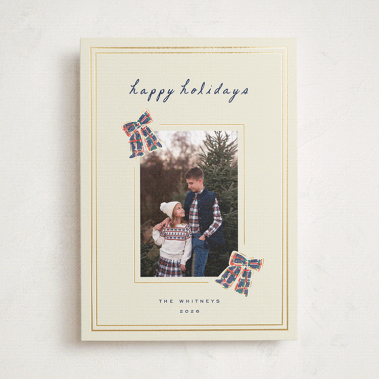 "Plaid Trimmed" - Holiday Cards in Navy by Sarah Rosenthal - Front