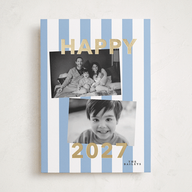 "Bold Stripe" - Holiday Cards in Periwinkle by Angela Thompson - Front