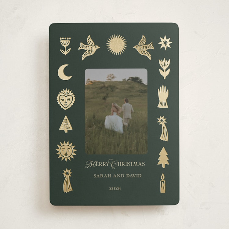 "Folk Icons" - Holiday Cards in Evergreen by Rina Ozum - Front