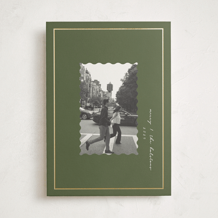 "Modern Heirloom" - Holiday Cards in Moss by Corinne Malesic - Front