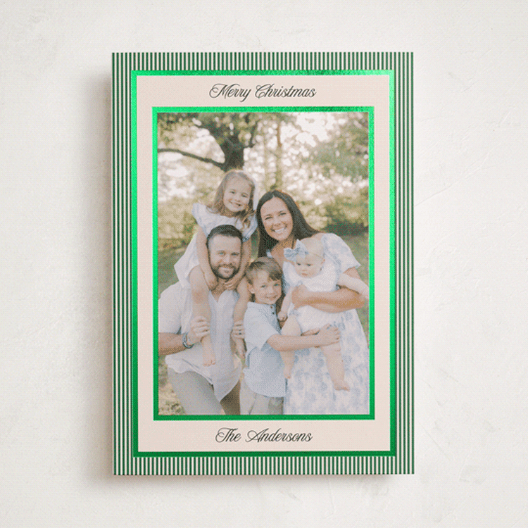 "Little Stripes" - Holiday Cards in Pine by Annie Shapiro - Front