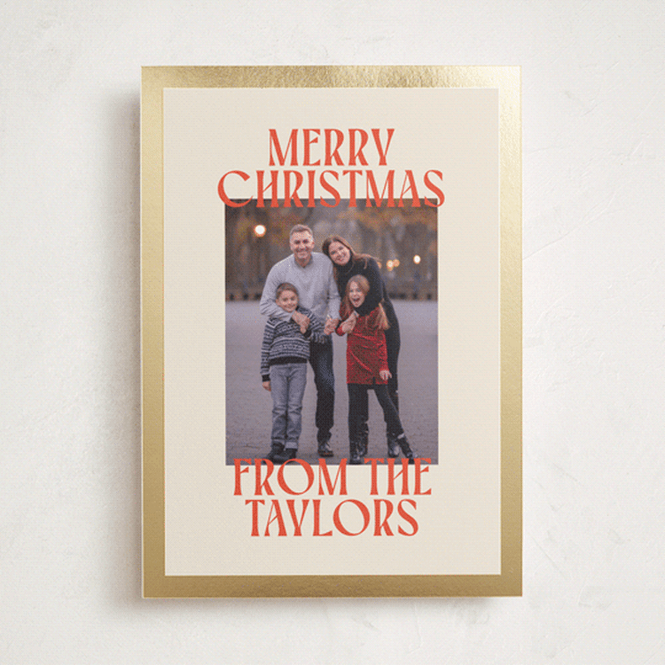 "Cheerful Stack" - Holiday Cards in Tangerine by Ekko Studio - Front