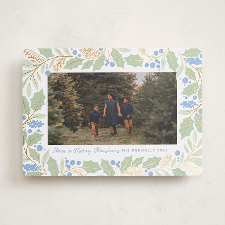 "Gilded Holly Border" - Holiday Cards in Bluebelle by Kristen Smith - Front