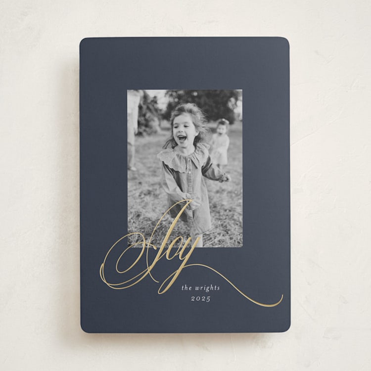 "Joy" - Holiday Cards in Midnight by Melinda Denison - Front