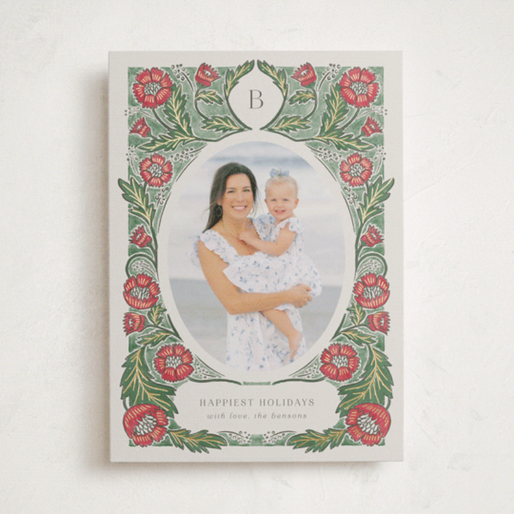 "monogram nouveau" - Holiday Cards in Poinsettia by Jen Owens - Front