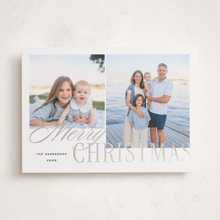 "Two Stacked" - Holiday Cards in Snowflake by Emily Betts - Front