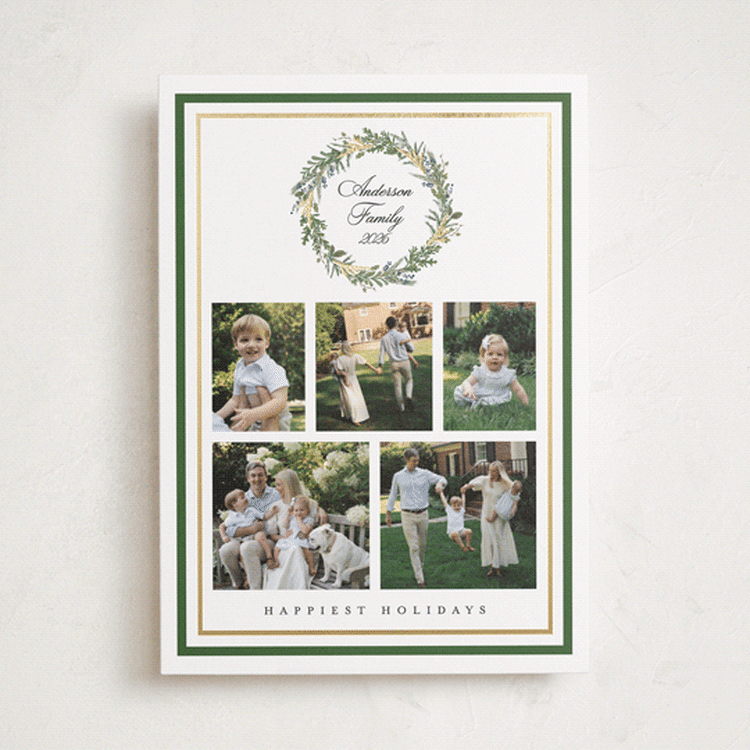 "Greenery Wreath" - Holiday Cards in Pine by Susan Moyal - Front