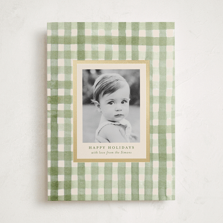 "Gingham" - Holiday Cards in Sage by Meagan Christensen - Front