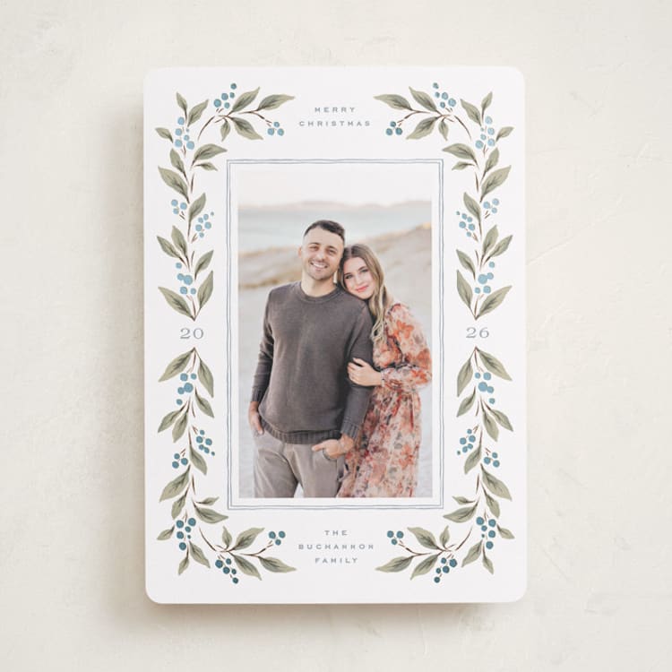 "Poinsettia + Pine" - Holiday Cards in Juniper Berry by Wildfield Paper Co - Front