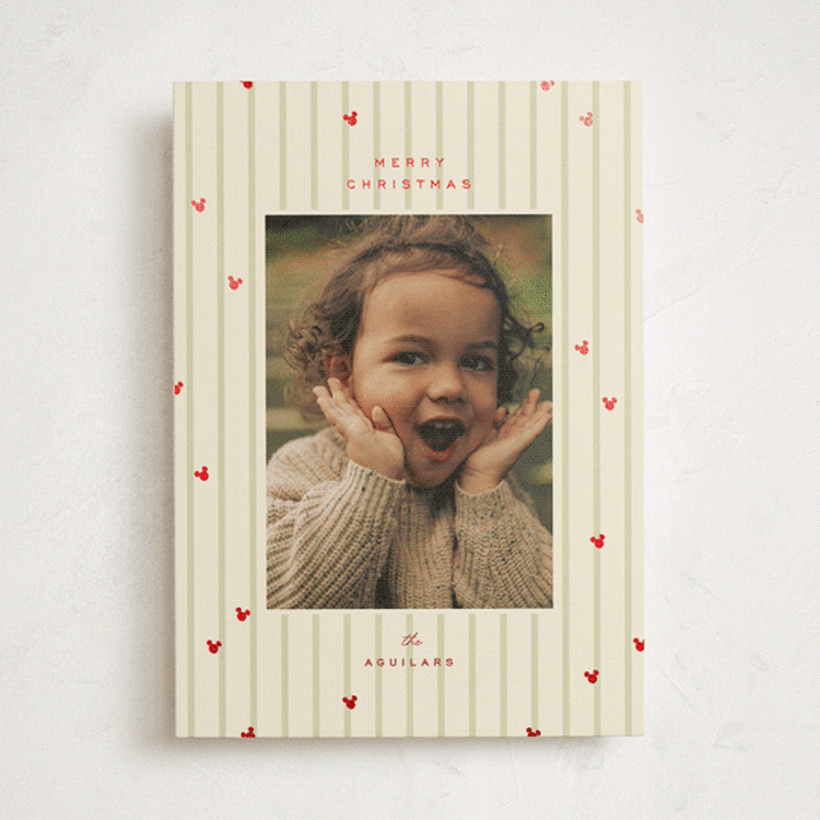"Disney's Mickey Festive Stripes" - Holiday Cards in Mint by Ellen Schlegelmilch - Front