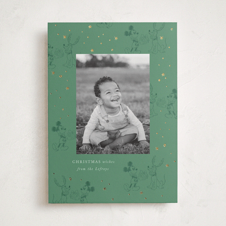 "Disney's Mickey and Pluto" - Holiday Cards in Fir by Corinne Malesic - Front