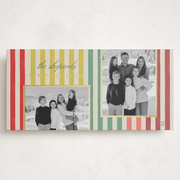 "Vintage Stripes" - Holiday Cards in Chartreuse by Stacey Day - Front