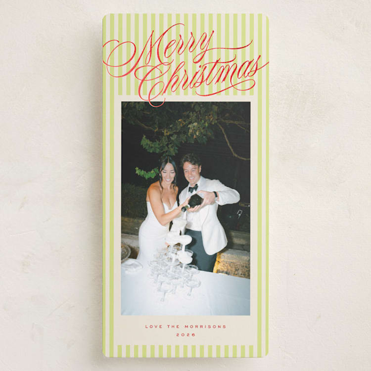 "Stripes & Scripts" - Holiday Cards in Spearmint by Emily Sabol Goss - Front